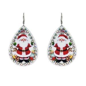 Christmas Vintage Santa Tear Drop Earrings w/Stones